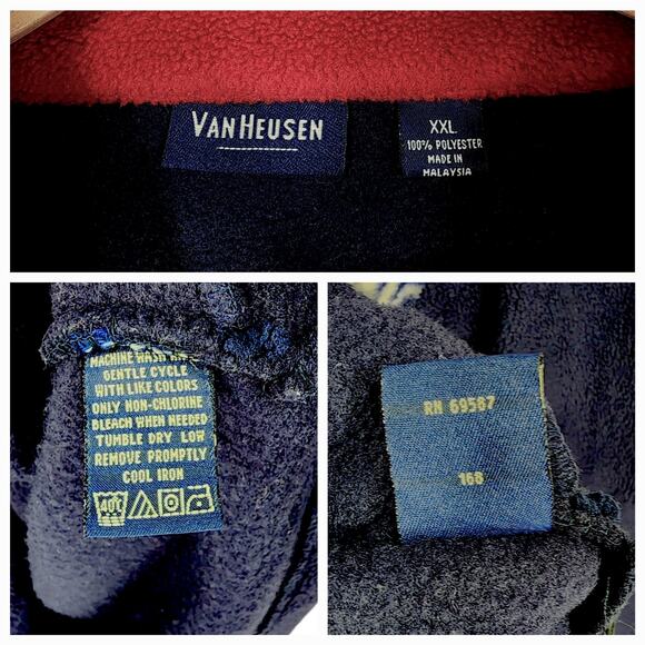 Van Heusen XXL Mens 1/4 Fleece Pullover Red White Blue Fair Isle USA Geometric - Picture 3 of 11